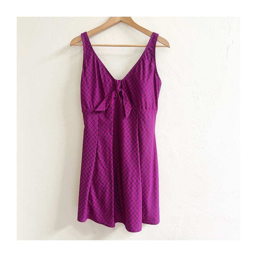 Bawdy Bathing Dress Women's 1XL Purple Geometric Print Spaghetti Strap Swimwear